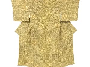 リサイクル　縮緬地　斜め格子に抽象模様小紋着物